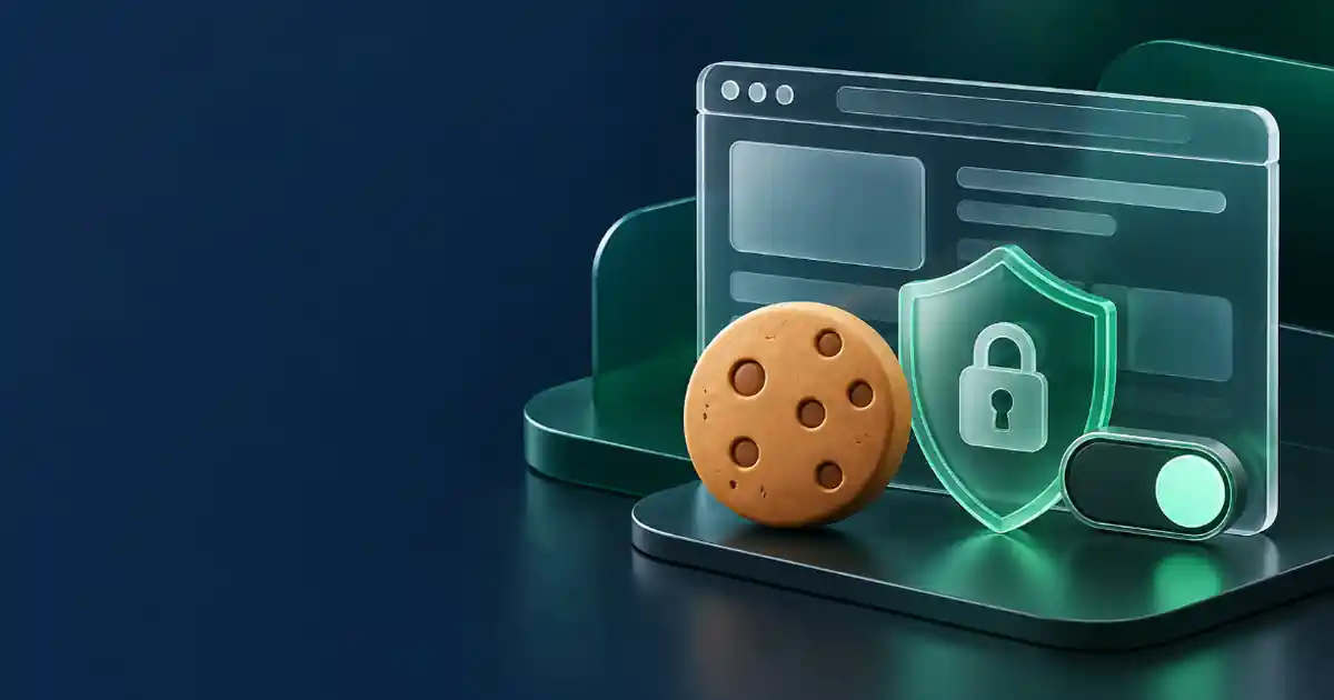 Galleta junto a un escudo con candado y un interruptor de preferencias