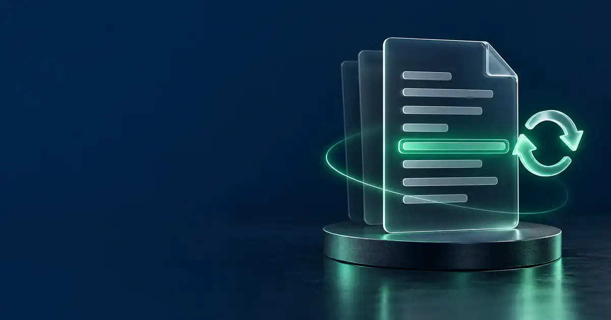 Documento de cristal con una línea resaltada en revisión y una flecha circular