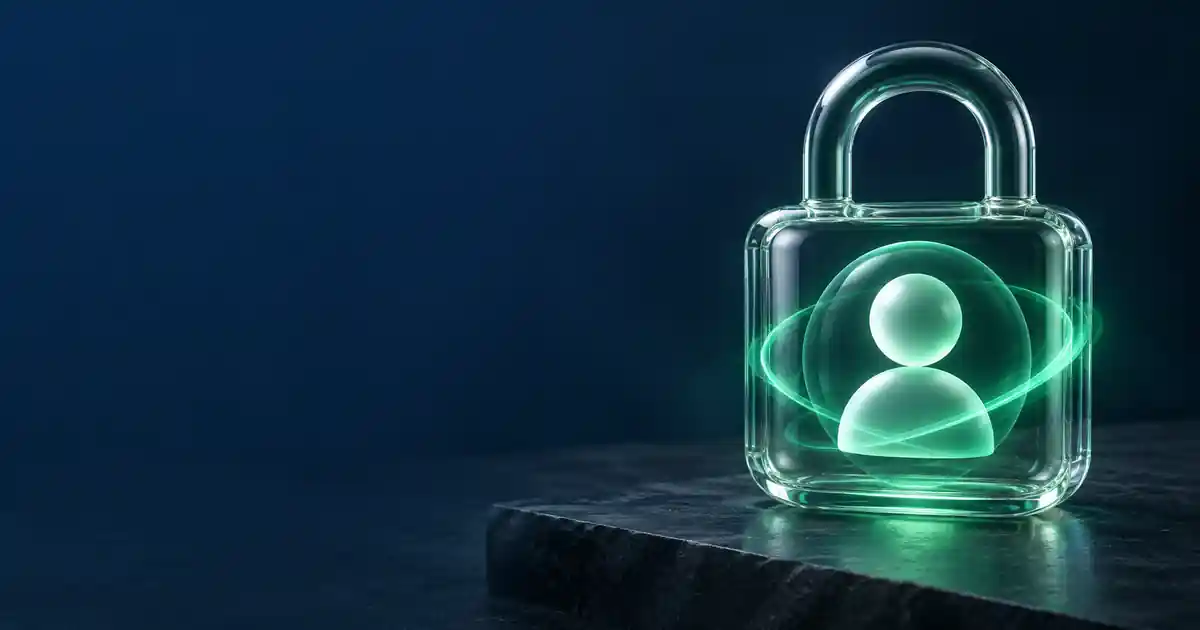 Candado de cristal que protege la silueta de un usuario